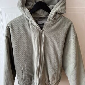 TNA Corduroy Hooded Jacket in Sage Green